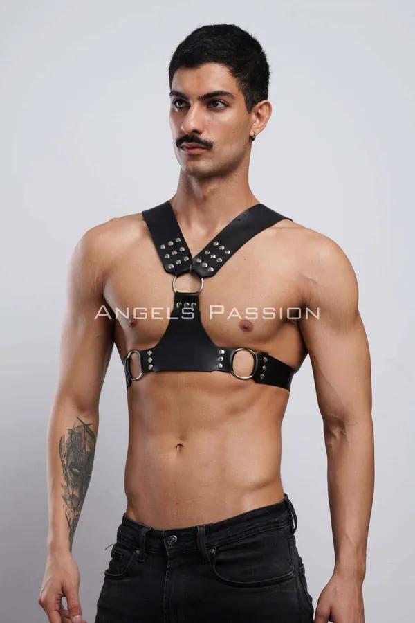 Studded Faux Leather Chest Harness with O-Ring
