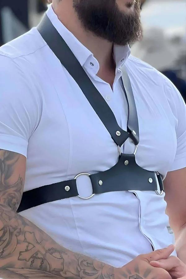 Faux Leather Chest Harness with Bold O-Ring Detail