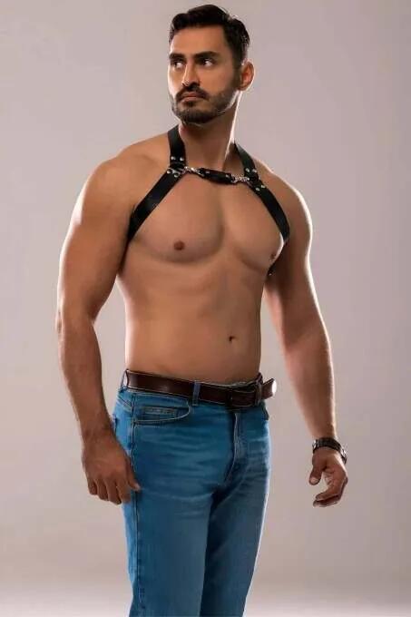 Adjustable Faux Leather Chest Harness with O-Ring