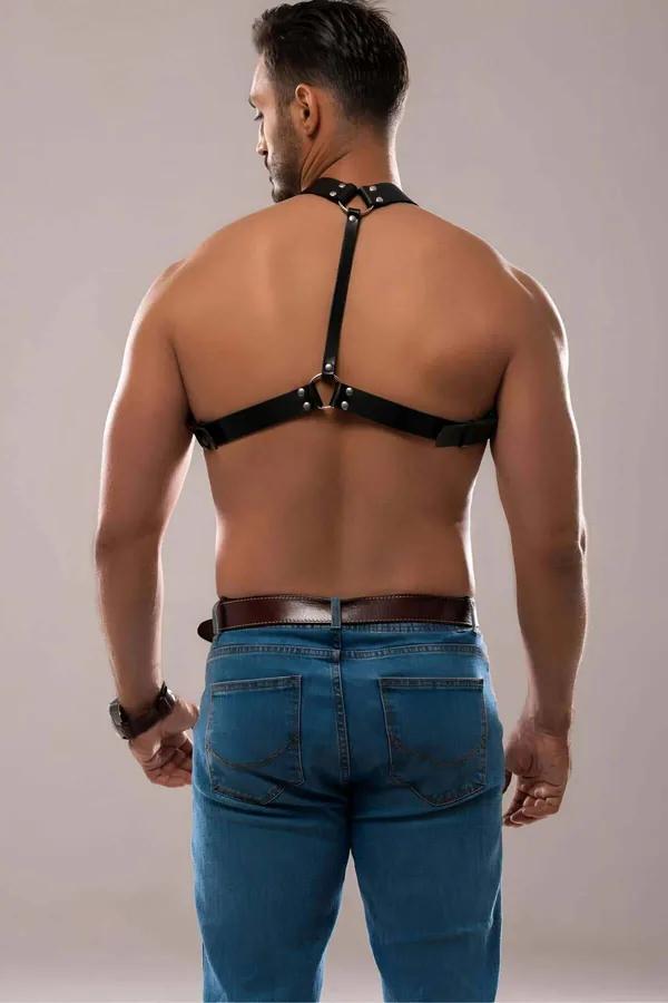Adjustable Faux Leather Chest Harness with O-Ring