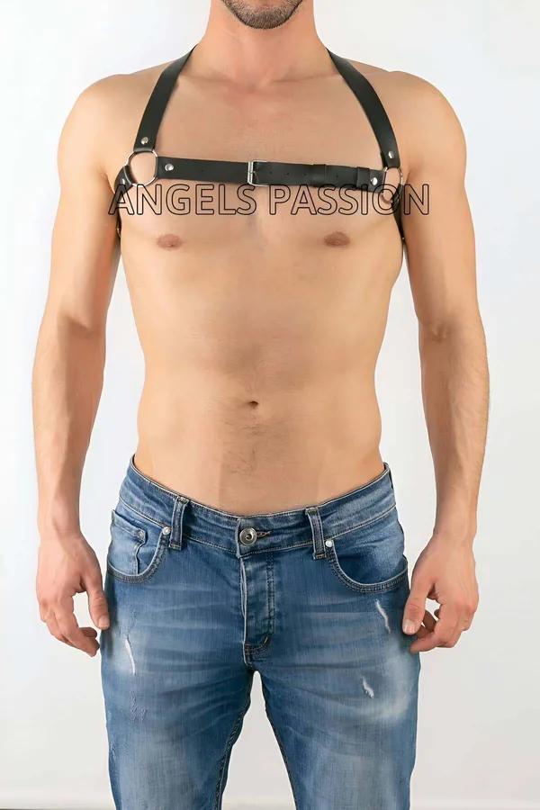 Adjustable Faux Leather Chest Harness with O-Ring