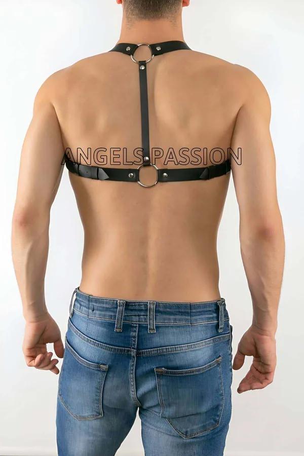 Adjustable Faux Leather Chest Harness with O-Ring