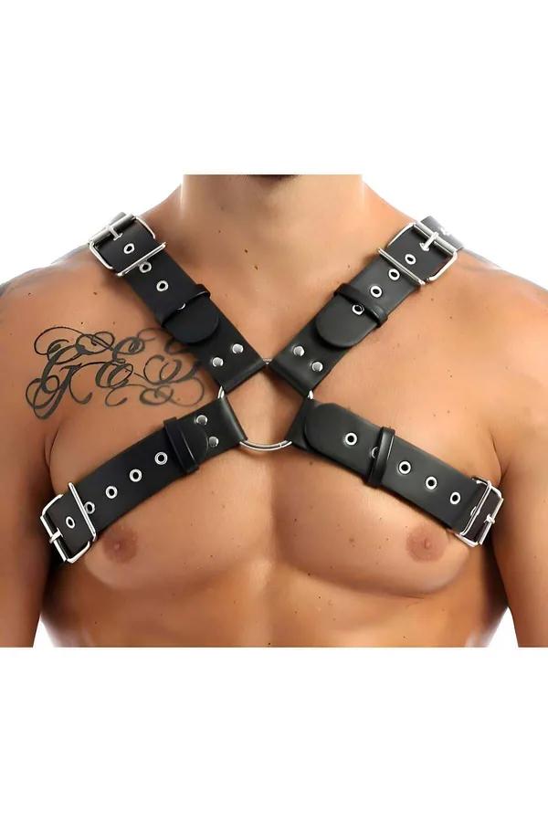 Adjustable Faux Leather Chest Harness with O-Ring