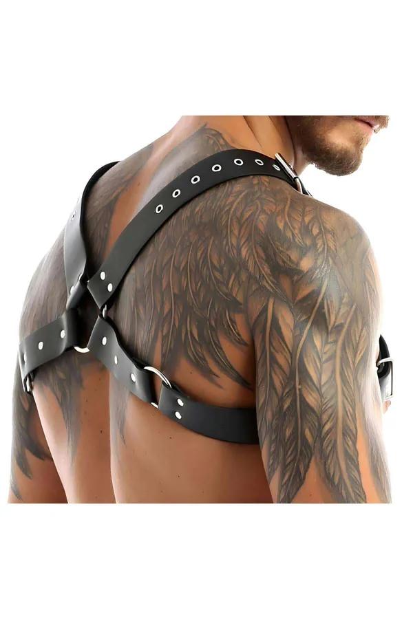 Adjustable Faux Leather Chest Harness with O-Ring