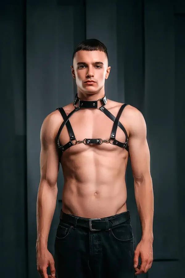 Adjustable Black Faux Leather Body Harness