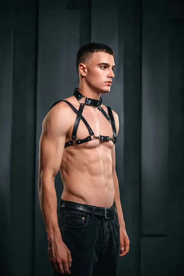 Adjustable Black Faux Leather Body Harness