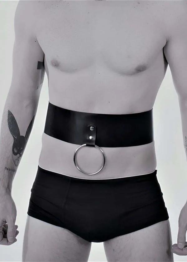Wide Faux Leather Waist Harness with O-Ring Detail