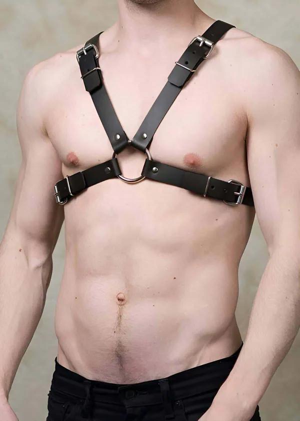 Adjustable Faux Leather Chest Harness with O-Ring