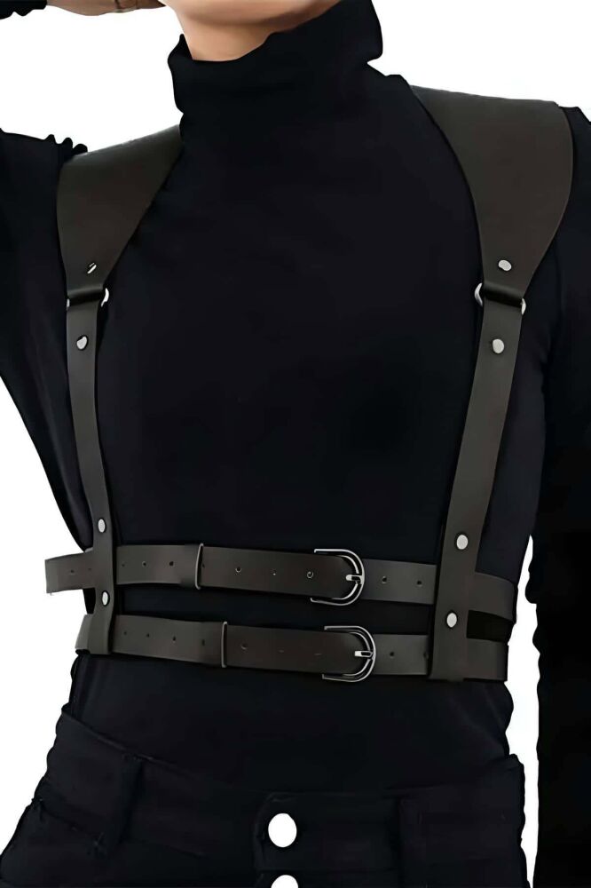 Adjustable Leather Belt with Stylish Shoulder Strap - 1