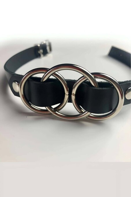 Adjustable Leather Choker with Triple Rings - 1