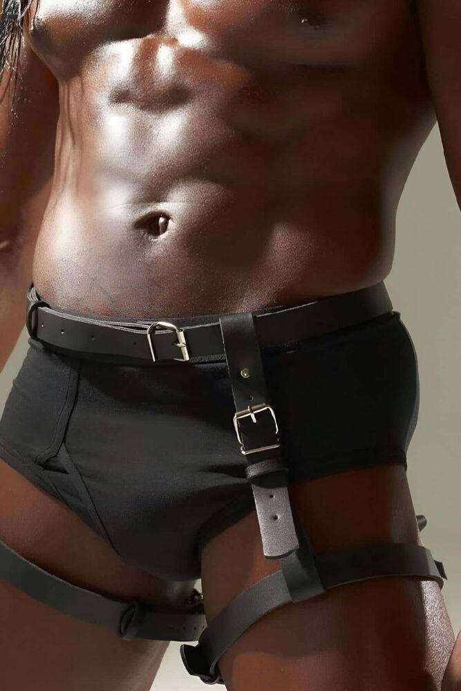 Adjustable Men's Waist and Leg Leather Harness - 1