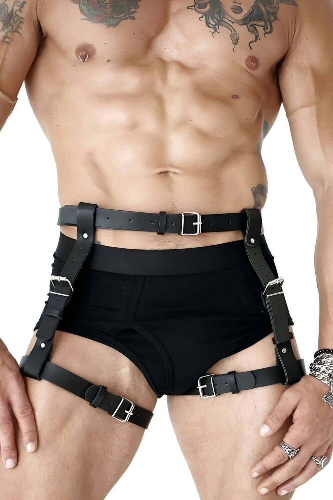 Adjustable Men's Waist and Leg Leather Harness - 2