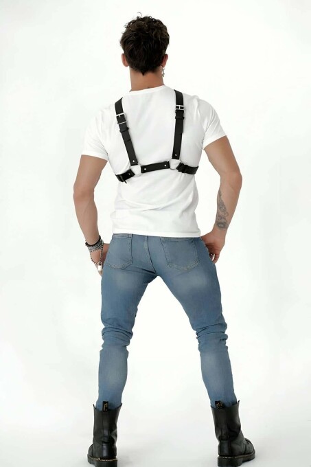 Back-Tied Men's Leather Harness with Chest Detail - 2