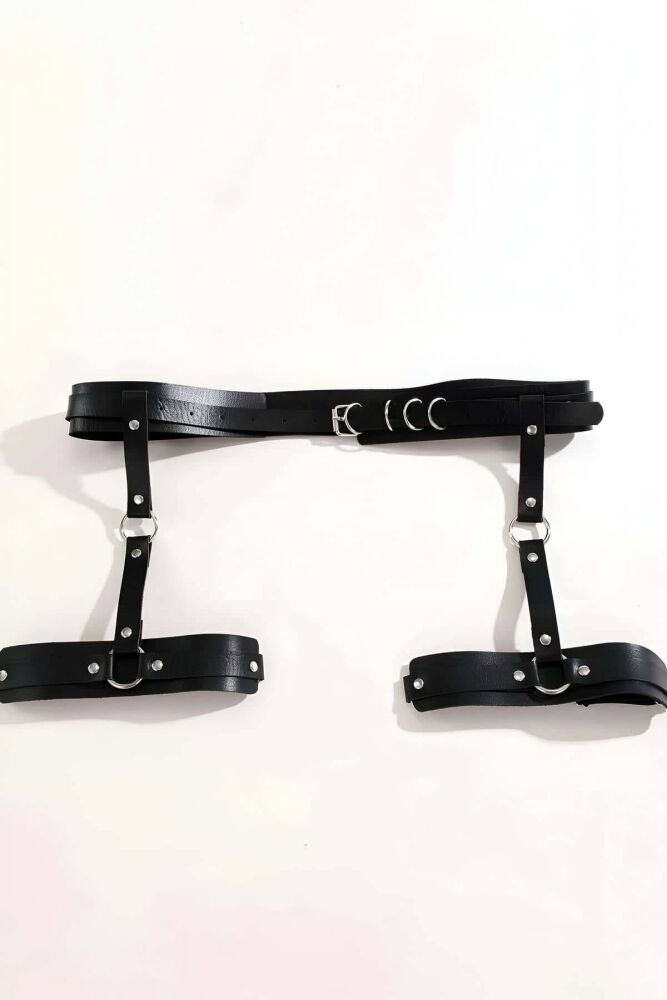 Black Leather Garter Harness for Women - 3