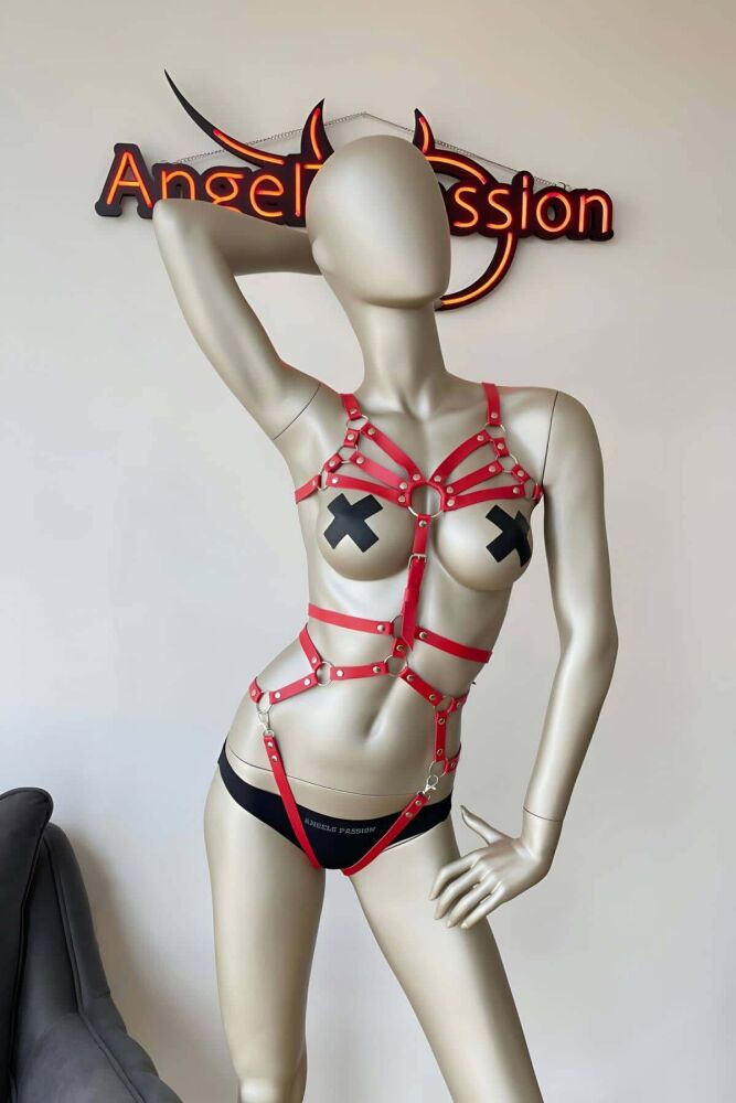 Body-Hugging Red Leather Harness - 2