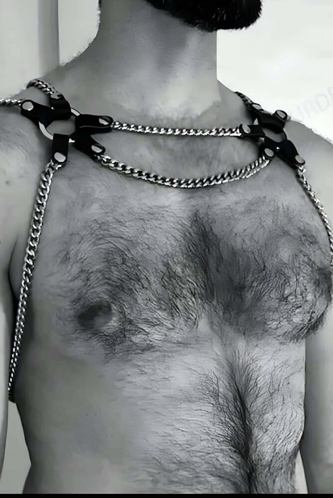 Chained Leather Men's Fancy Wear, Sexy Leather Harness - 1