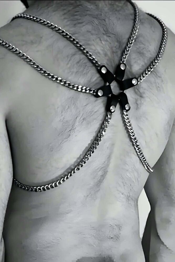 Chained Leather Men's Fancy Wear, Sexy Leather Harness - 2