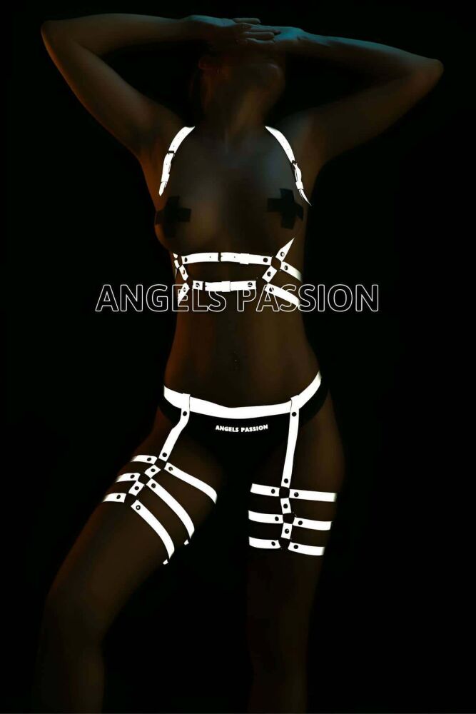 Clubwear Reflective Sexy Garter Harness Set - 1