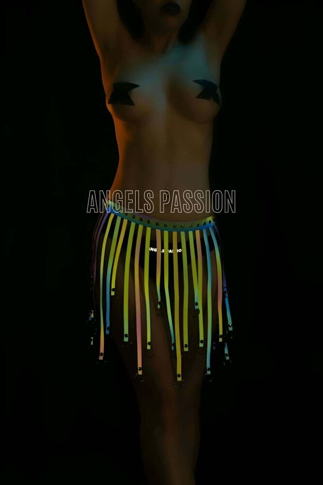 Colorful Glow in the Dark Harness Skirt with Tassels - 1