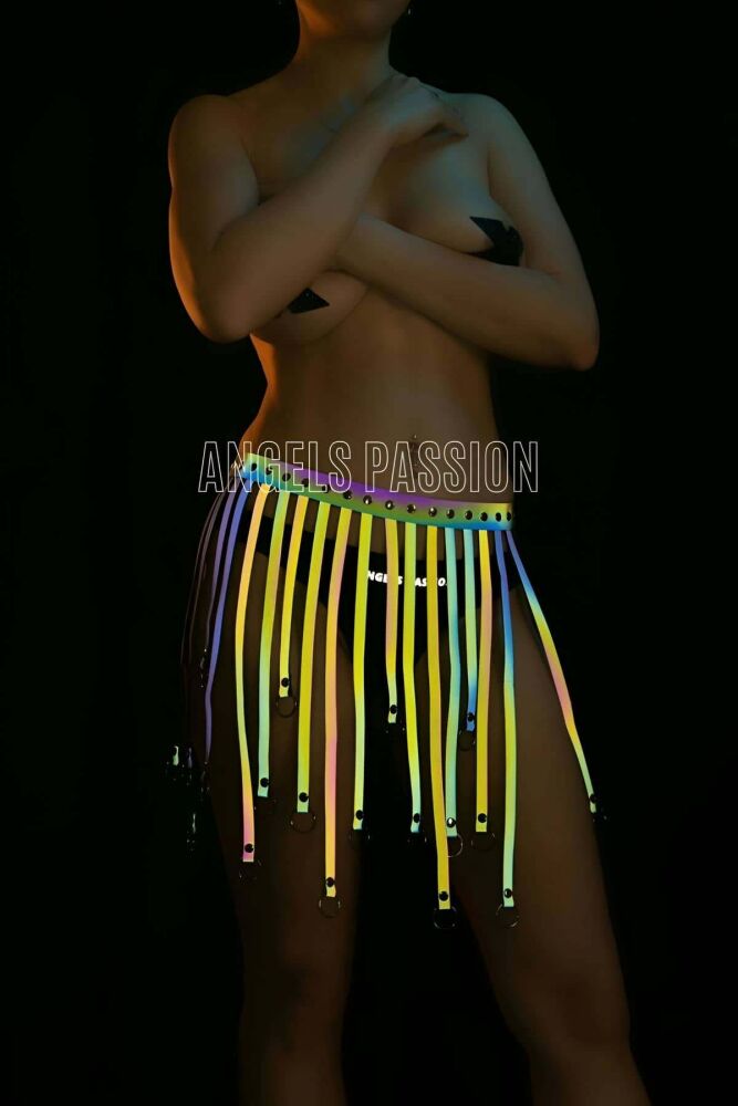 Colorful Glow in the Dark Harness Skirt with Tassels - 3