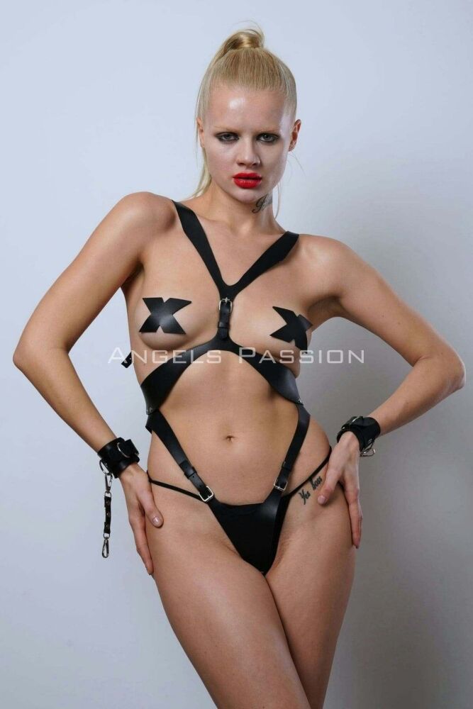 Cuffed Full Body Harness Set for Leather Fantasy Underwear - 1