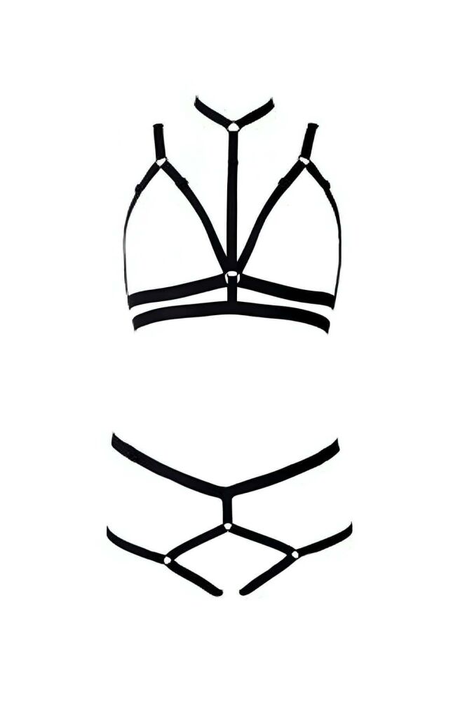 Elastic Harness Set with Bra and String - 4