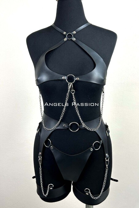 Elegant Leather Garter Suit with Chain Detail, Elegant Fancy Suit, Leather Underwear - 2