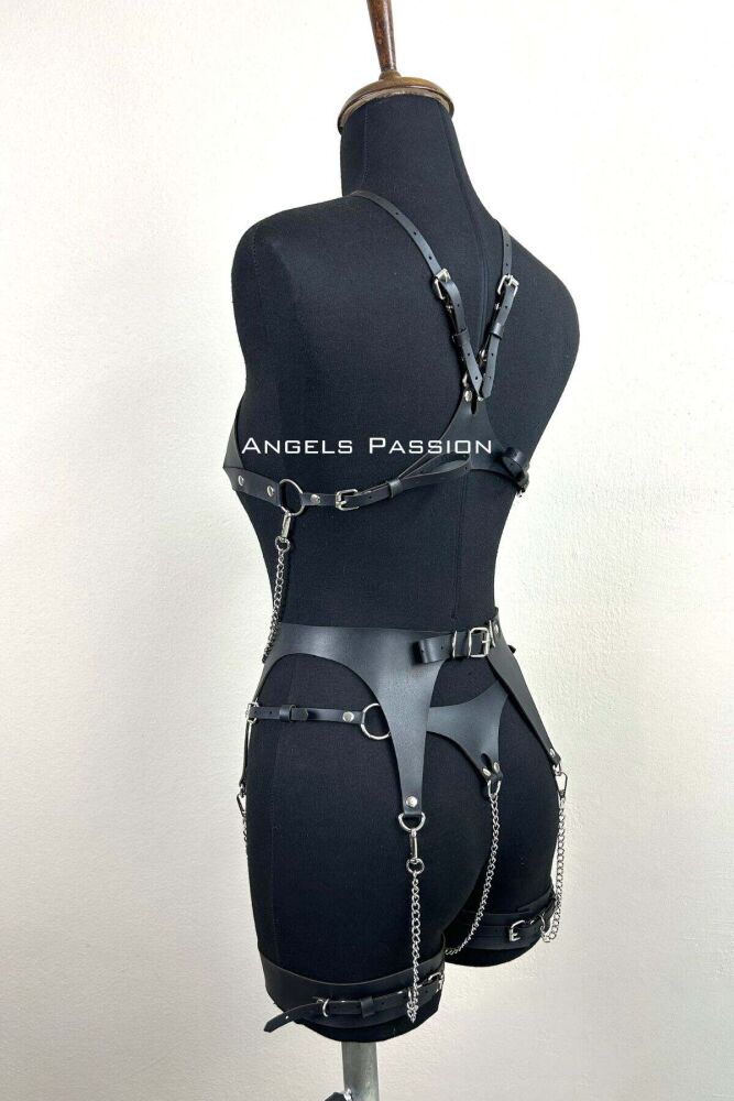 Elegant Leather Garter Suit with Chain Detail, Elegant Fancy Suit, Leather Underwear - 5