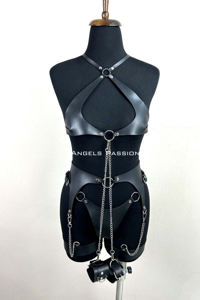 Elegant Leather Garter Suit with Chain Detail, Elegant Fancy Suit, Leather Underwear - 1