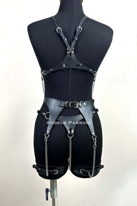 Elegant Leather Garter Suit with Chain Detail, Elegant Fancy Suit, Leather Underwear - 6