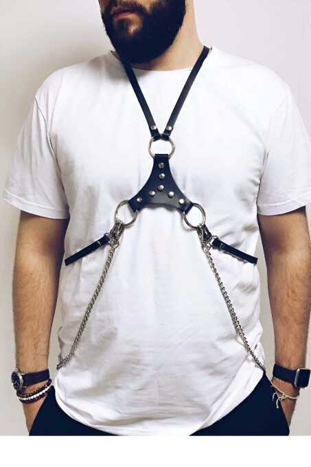 Erotic Men's Harness with Chest Triangle Detail - 1