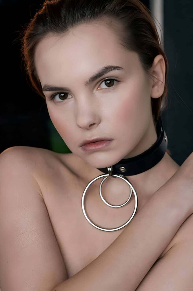 Fancy Leather Collar with Two Rings - 1