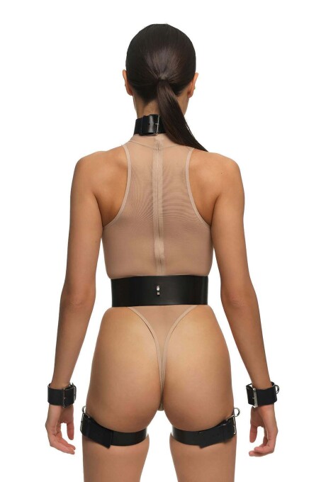 Fancy Leather Underwear Set with Stylish Harness and Neck Cuffs - 5