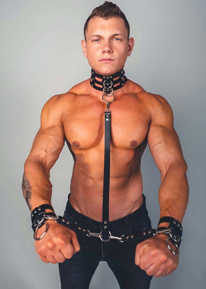 Fancy Men's Collar and Bracelet Harness Set - 1