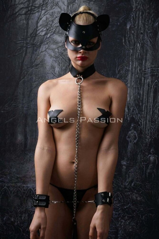 Fantasy Slave Set with Cat Mask and Handcuffs Leash - 5