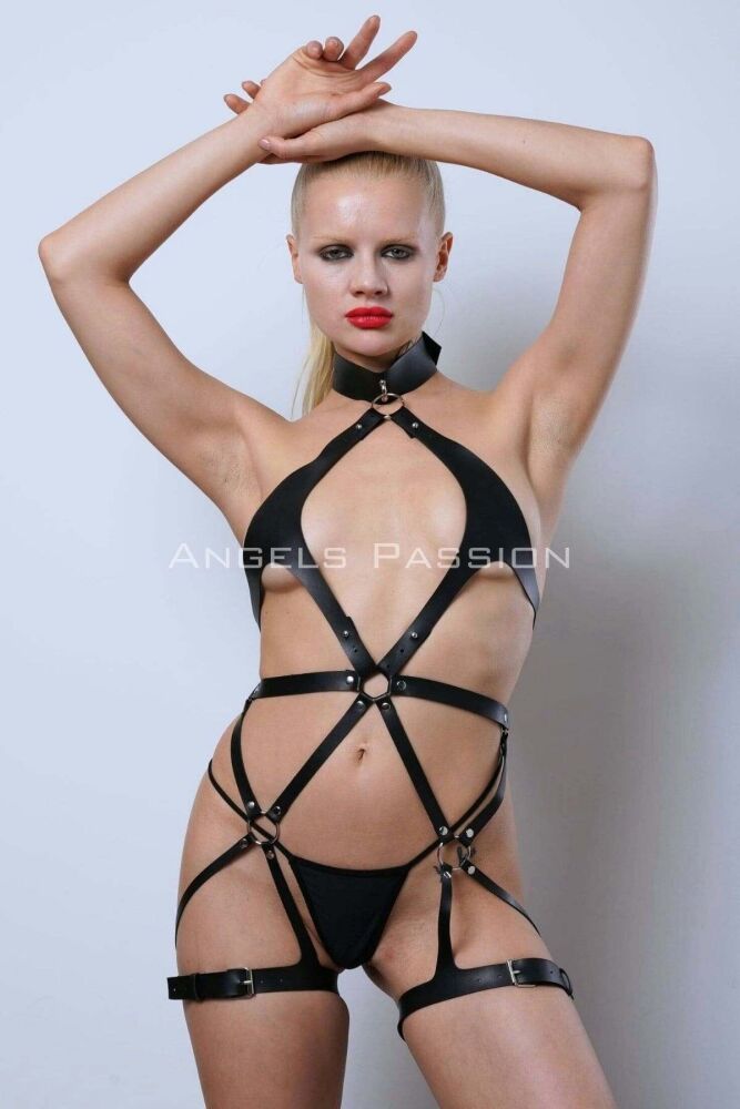 Full Body Leather Harness and Erotic Vegan Leather Underwear - 3