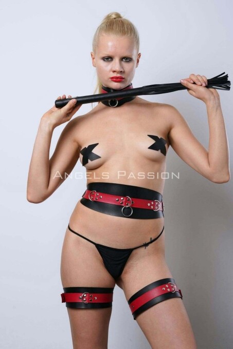 Full Leather Slave Set with Whips and Handcuffs - 1