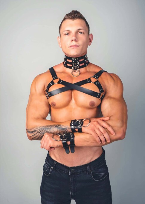 Gay Fantasy Clothing Harness with Collar and Bracelet - 1