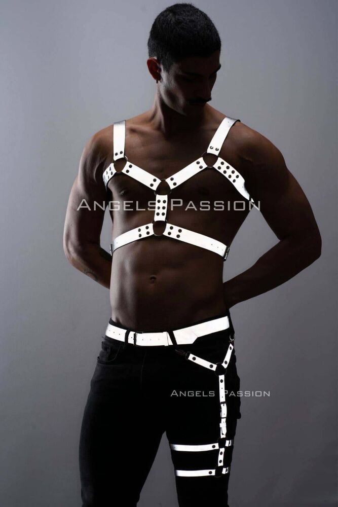 Harness Men, Men's Reflective Chest and Leg Harness Set, Glow in the Dark - 2