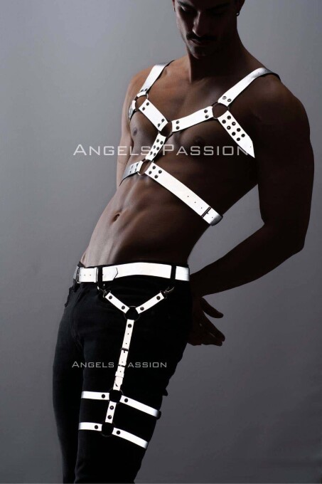 Harness Men, Men's Reflective Chest and Leg Harness Set, Glow in the Dark - 7