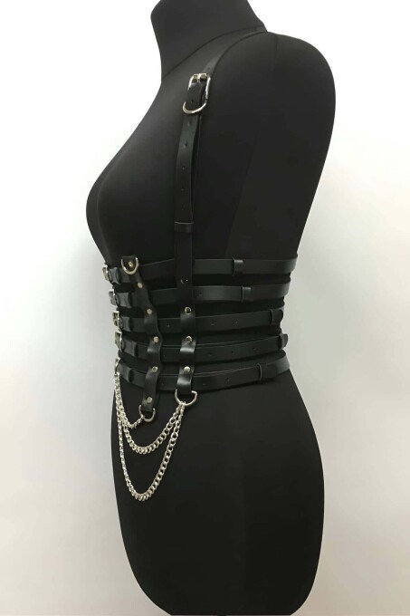 Leather Belt with 5 Rows of Chain Detail for Fashion - 2