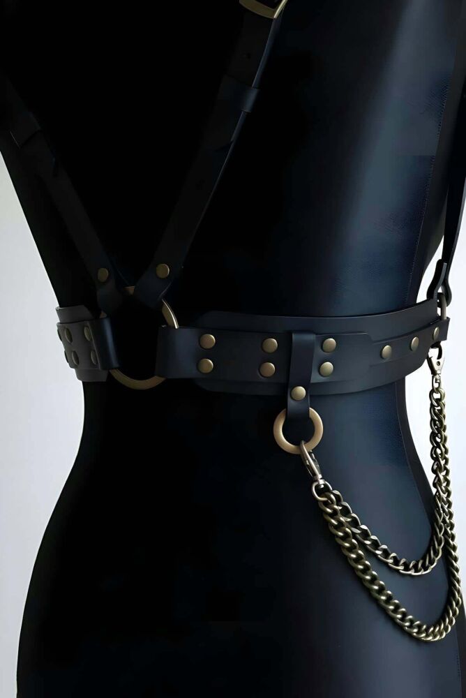 Leather Belt with Chain Detail for Shoulder and Back - 2