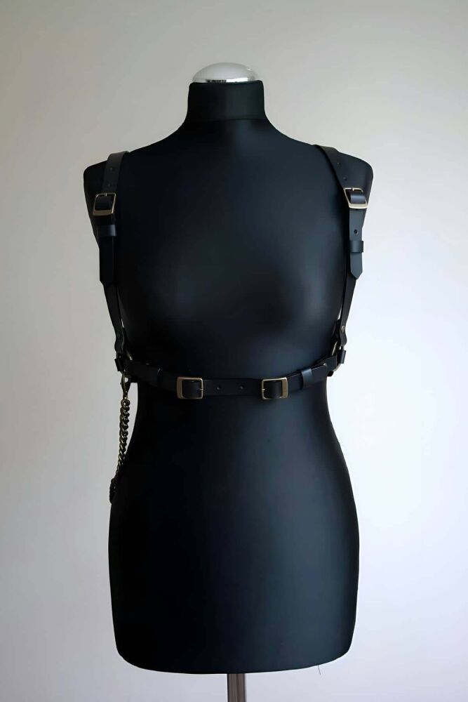 Leather Belt with Chain Detail for Shoulder and Back - 3