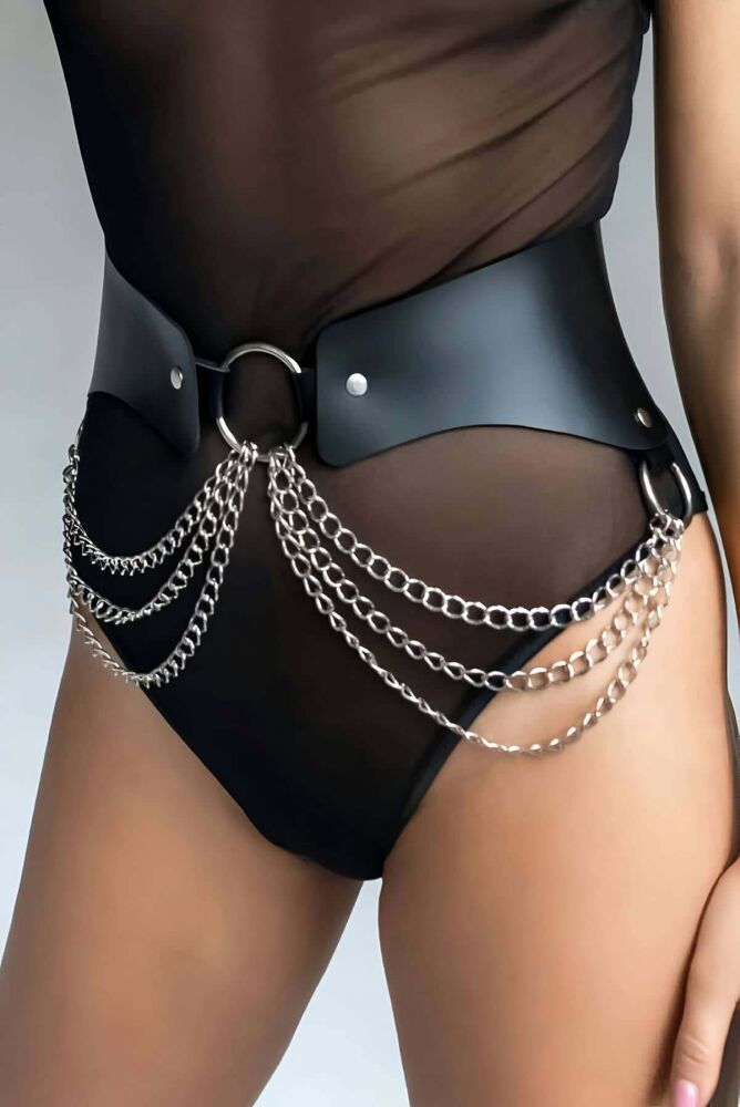 Leather Belt with Chain, Style Waist Belt, Chain Detailed Dress Belt - 1