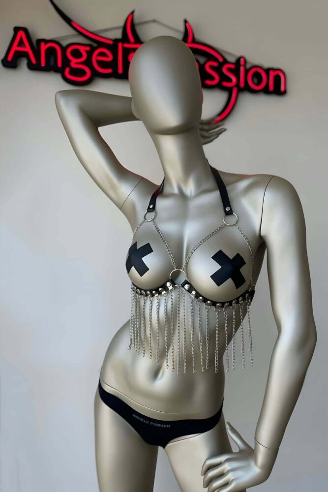 Leather Bustier with Chain Detail - 2