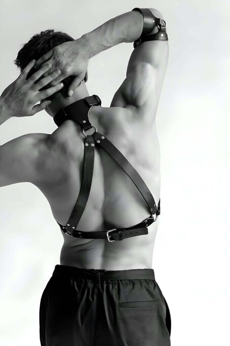 Leather Chest Harness and Armband Set for Men - 4