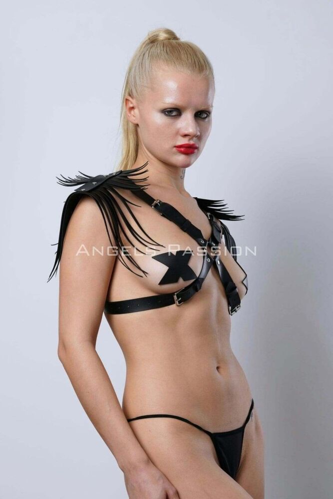 Leather Chest Harness with Tasseled Shoulder Detail - 2