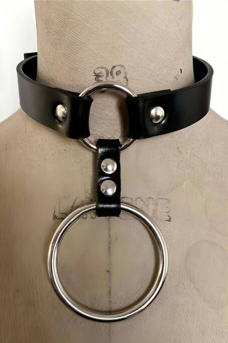 Leather Choker with Adjustable Ring Detail - 2