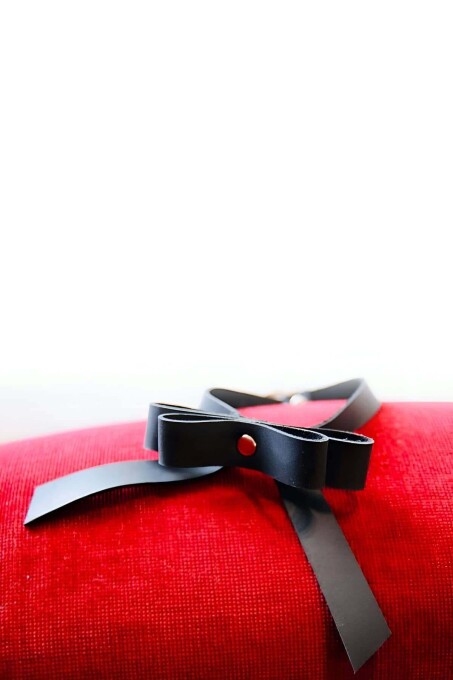 Leather Choker with Bow Tie Back Detail - 2