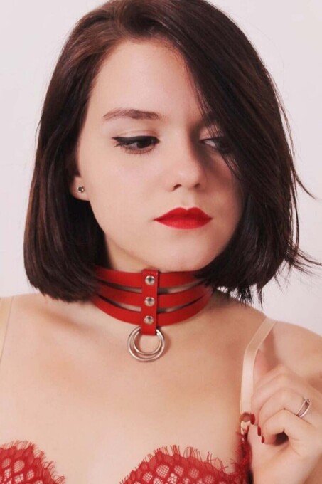 Leather Choker with Triple Thin Rings - 1